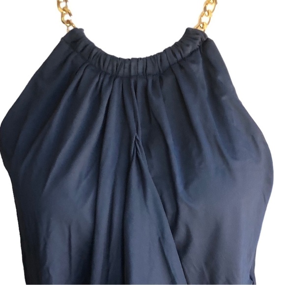 Michael Kors Gold Chain High Neck Flowy Tankini Top Blue Size Small - Picture 5 of 14